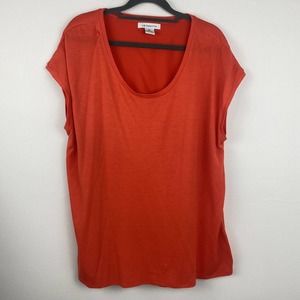 Liz Claiborne Pullover Blouse Size XL Color Orange Short Sleeves Spit Up Back